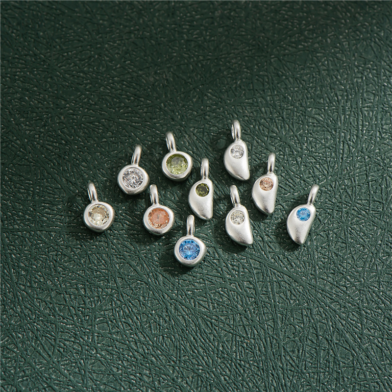 Colored Zircon Inlaid 925 Silver Full Moon and Half Moon Pendant Jewelry Charm