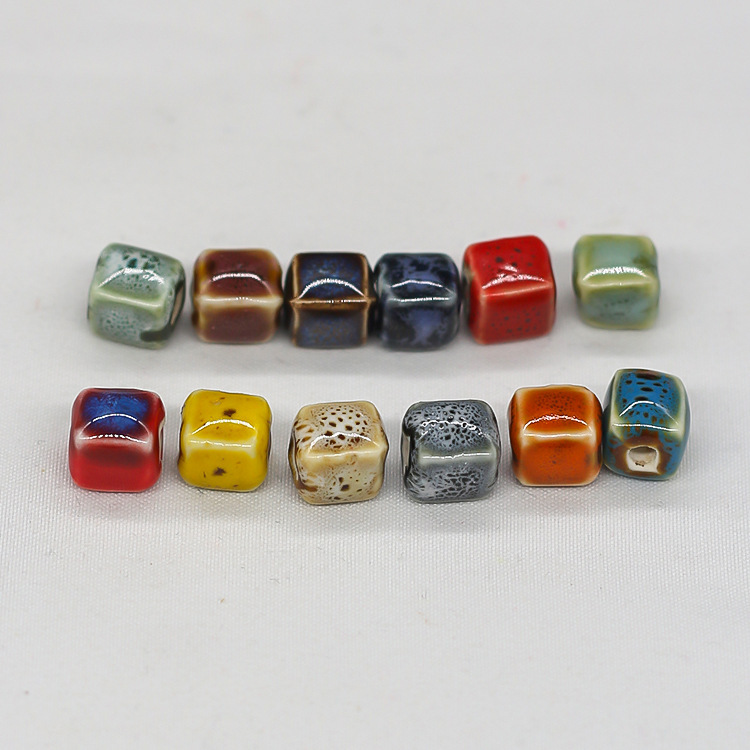 Handmade 8mm Color Glaze Ceramic Square Beads 50pcs