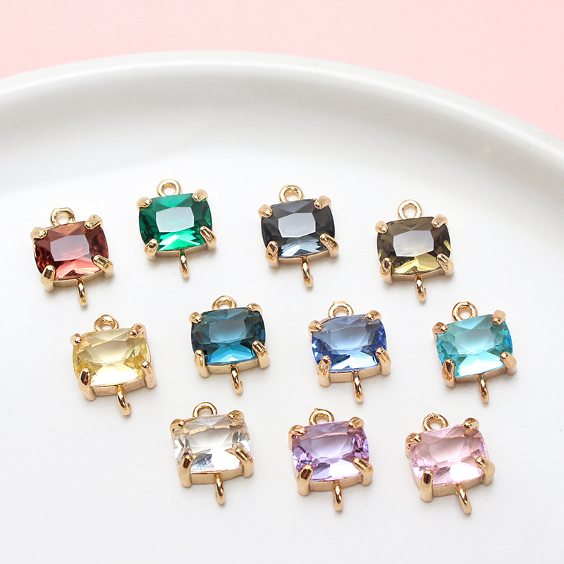 9*13mm Colored Zircon Rectangle Pendant Dual Hanging Rings