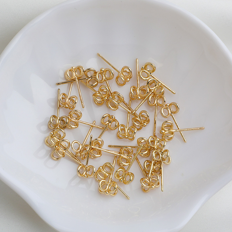 14k Gold Color Four Rings Earring Posts Earrings Making Accessory