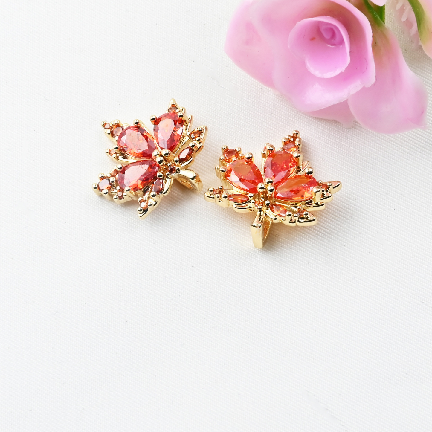 Colored Zircon Maple Leaf Charm Pendant