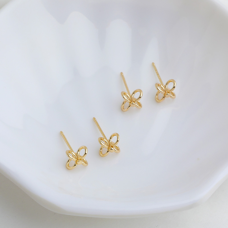 14k Gold Color Four Rings Earring Posts Earrings Making Accessory