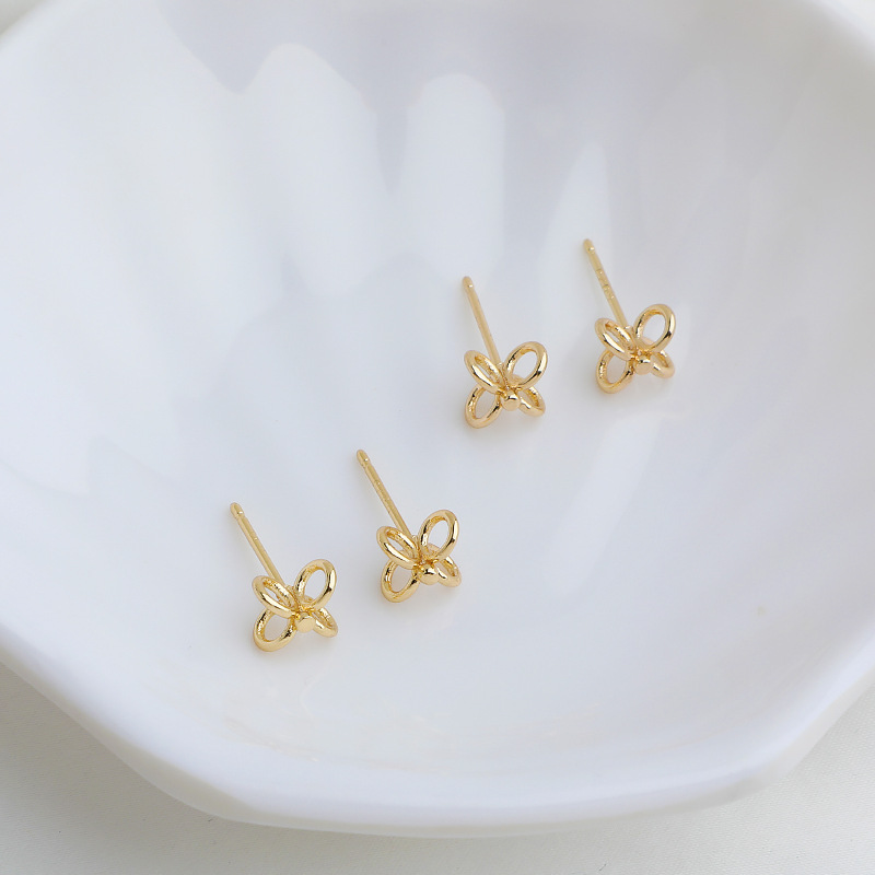 14k Gold Color Four Rings Earring Posts Earrings Making Accessory