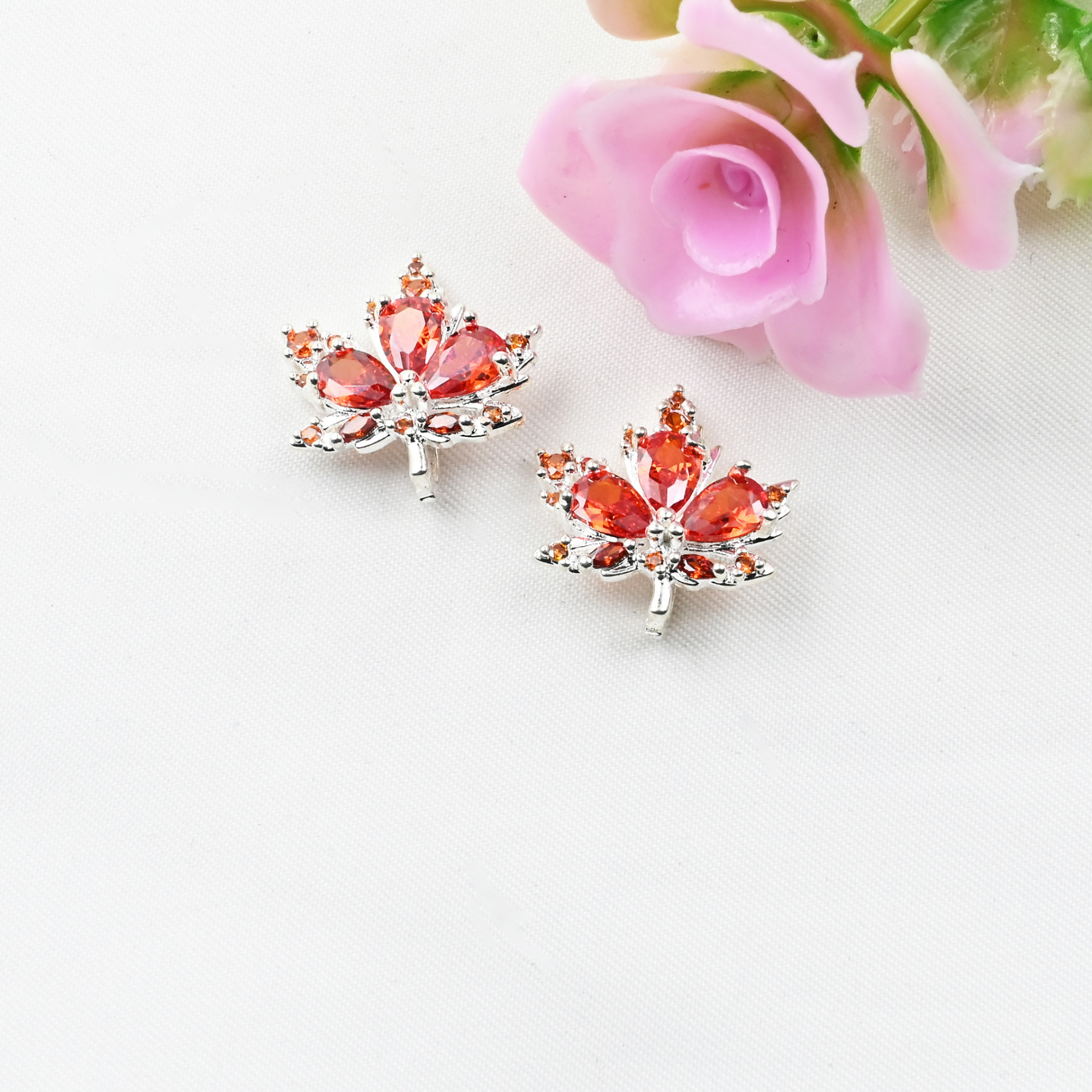 Colored Zircon Maple Leaf Charm Pendant