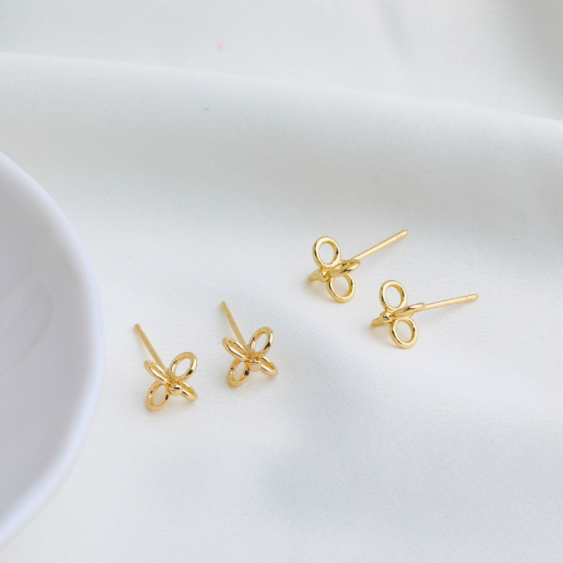 14k Gold Color Four Rings Earring Posts Earrings Making Accessory