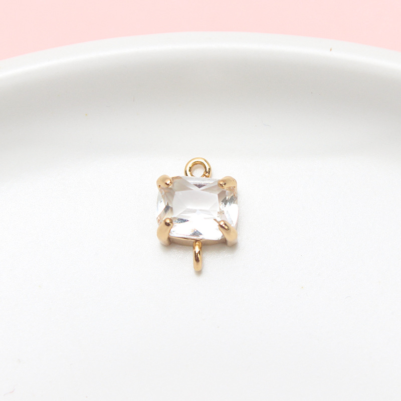 9*13mm Colored Zircon Rectangle Pendant Dual Hanging Rings