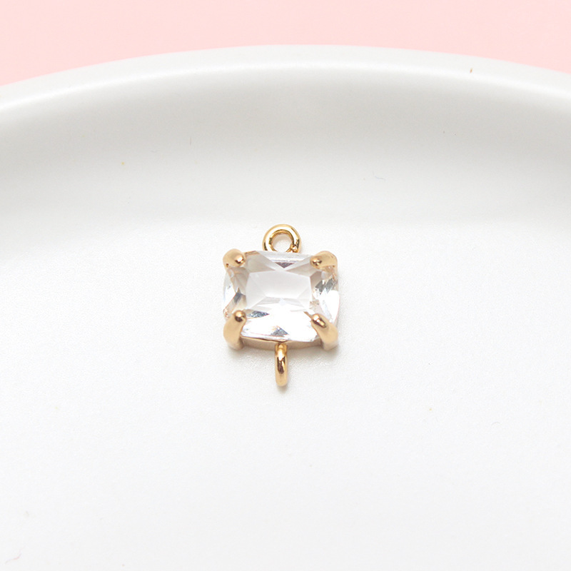 9*13mm Colored Zircon Rectangle Pendant Dual Hanging Rings