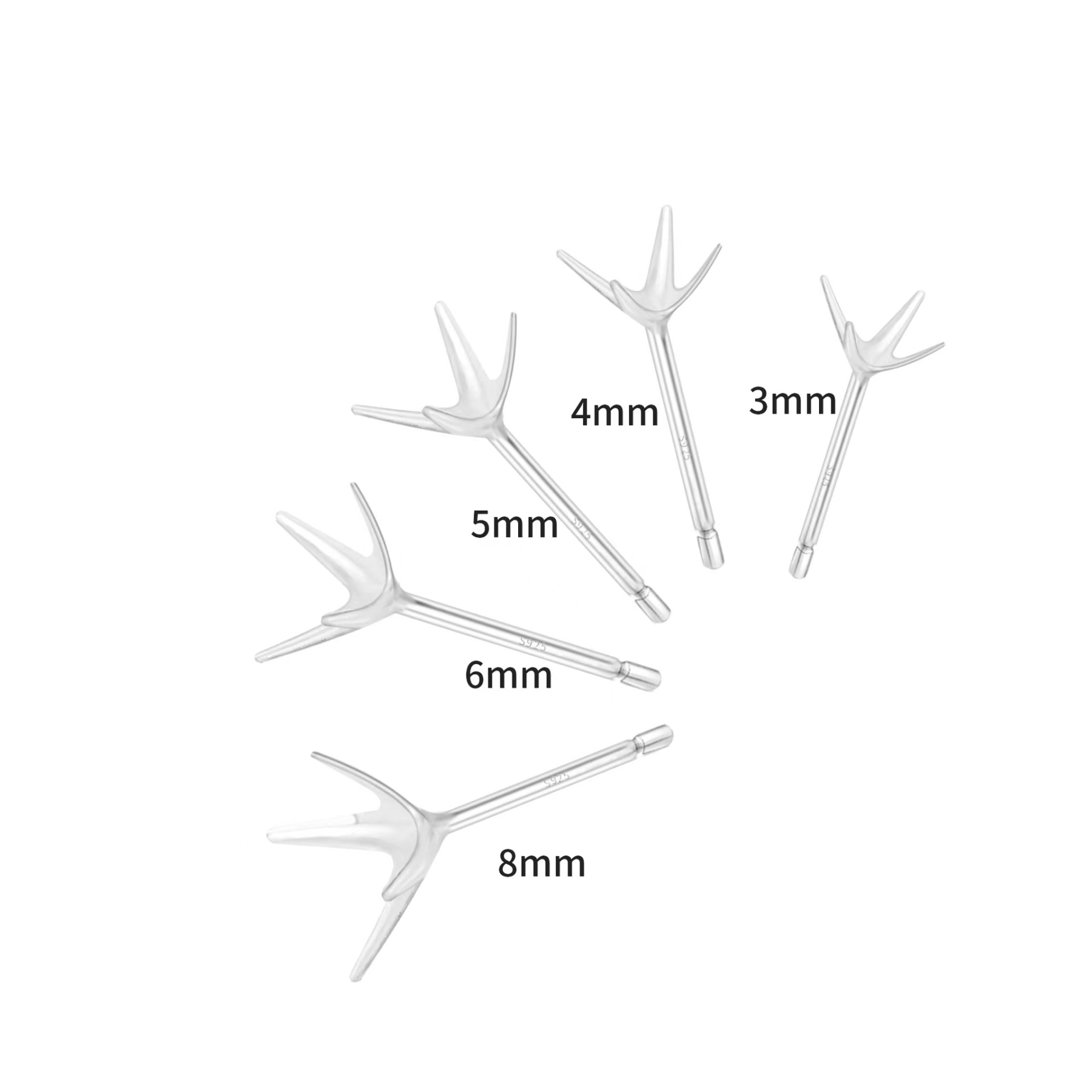 Four Claw Setting Earring Studs 925 Sterling Silver