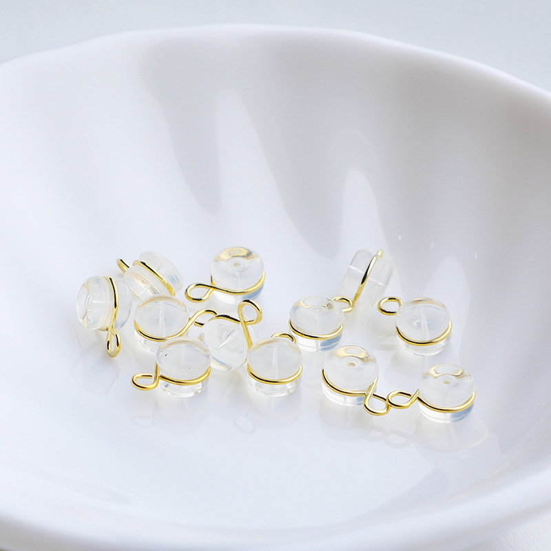 Silicone Earring Backs with 14k Gold Plated Edge and Hanging Ring 10pcs
