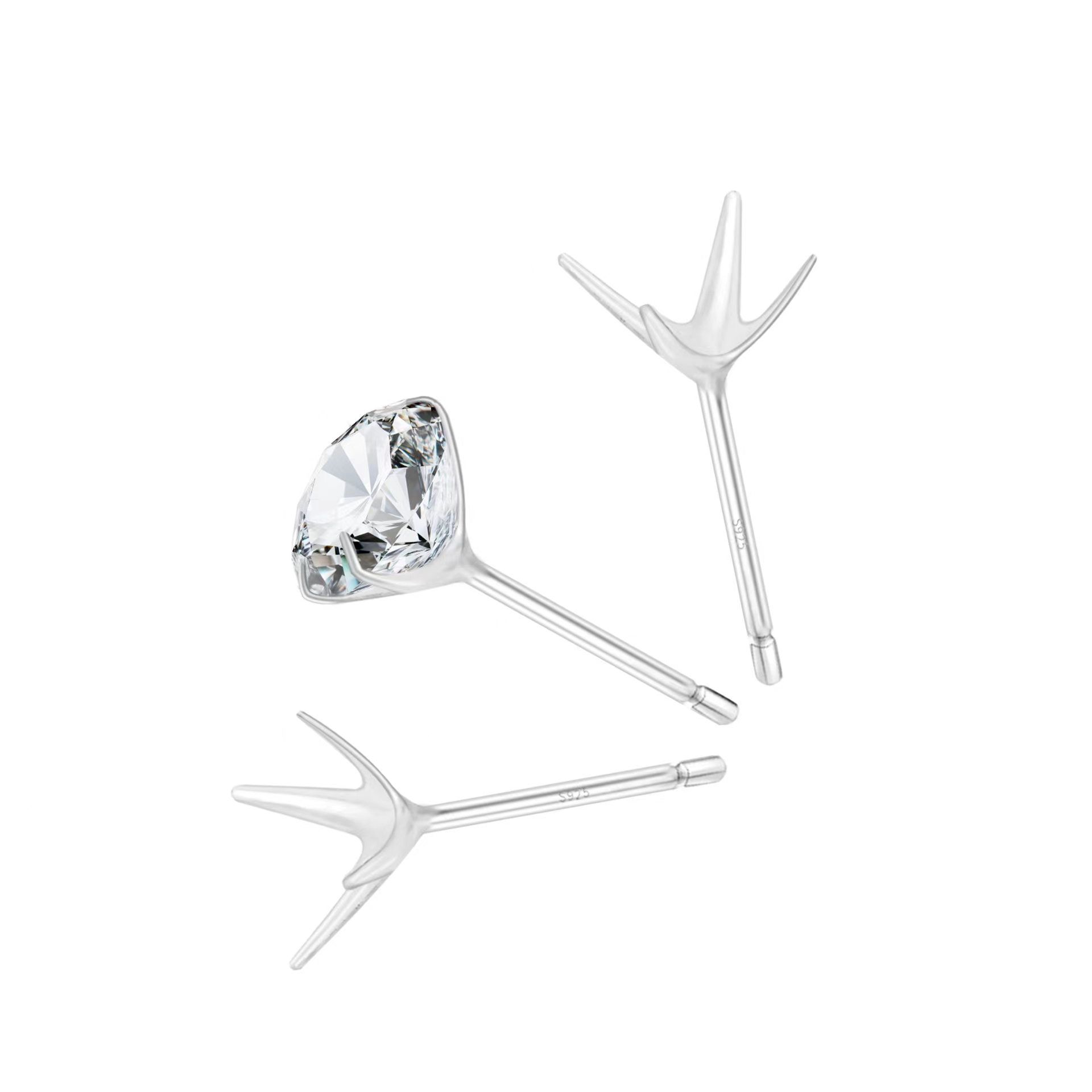 Four Claw Setting Earring Studs 925 Sterling Silver