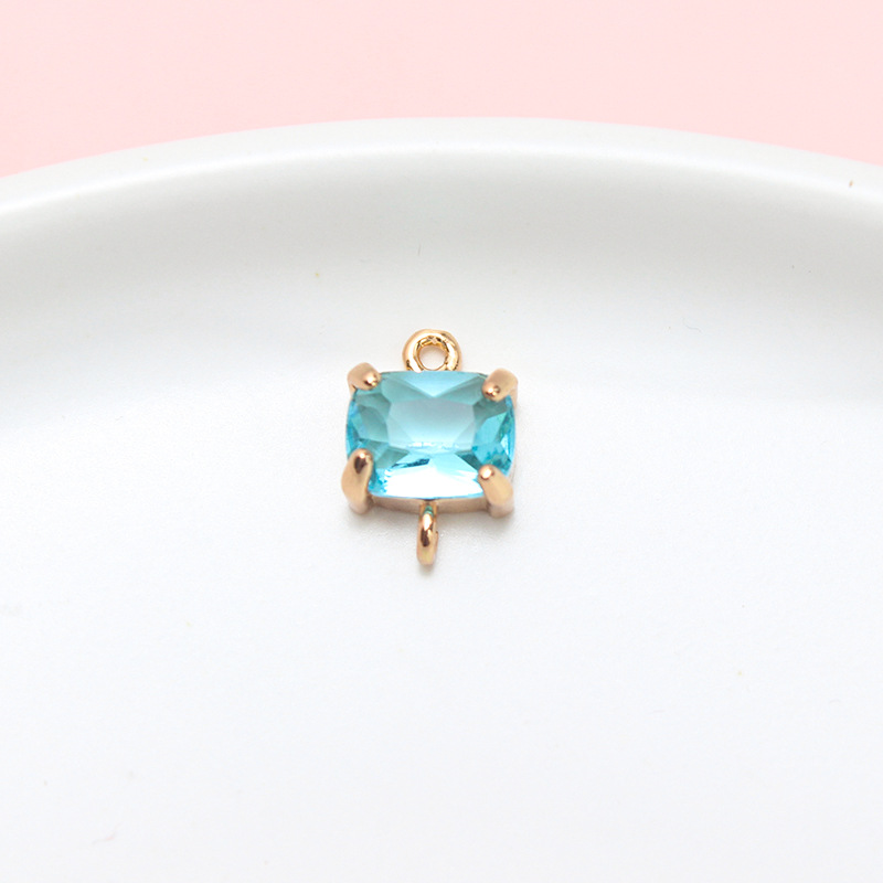 9*13mm Colored Zircon Rectangle Pendant Dual Hanging Rings