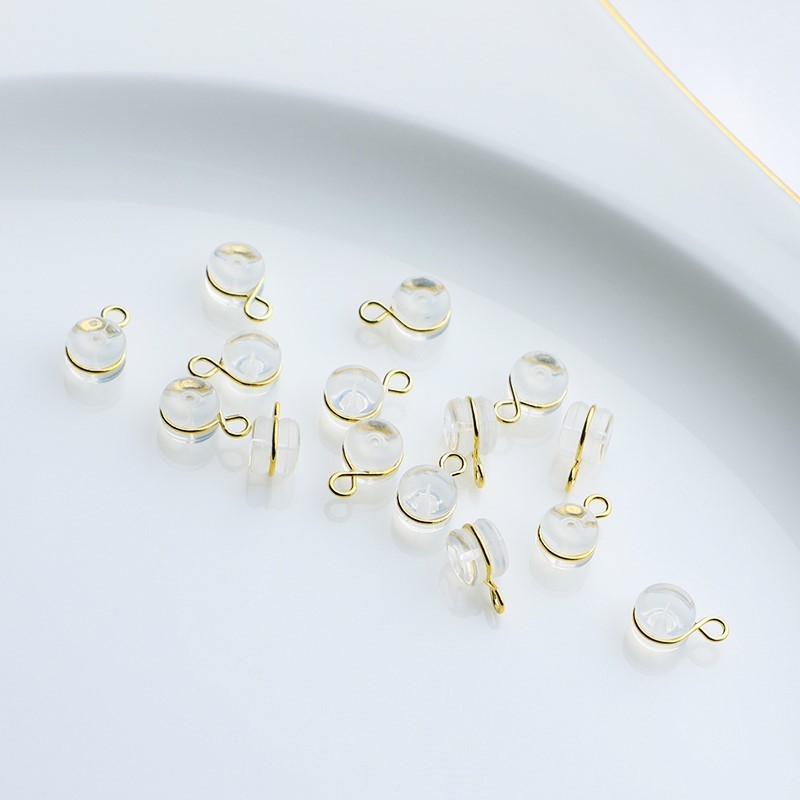 Silicone Earring Backs with 14k Gold Plated Edge and Hanging Ring 10pcs