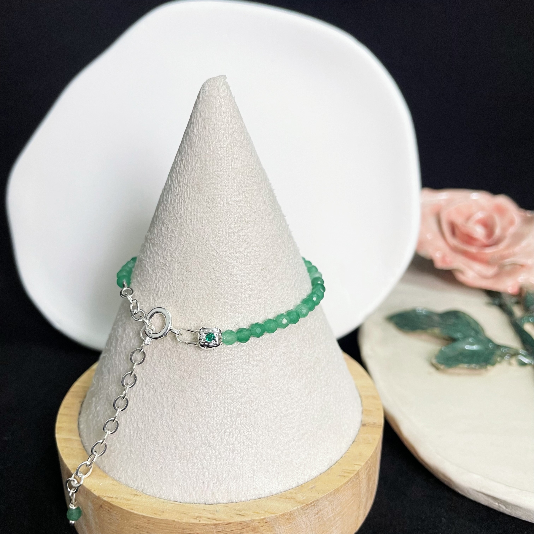 Gemstone Faced Beads Bracelet with Zircon Inlaid Cube Beads