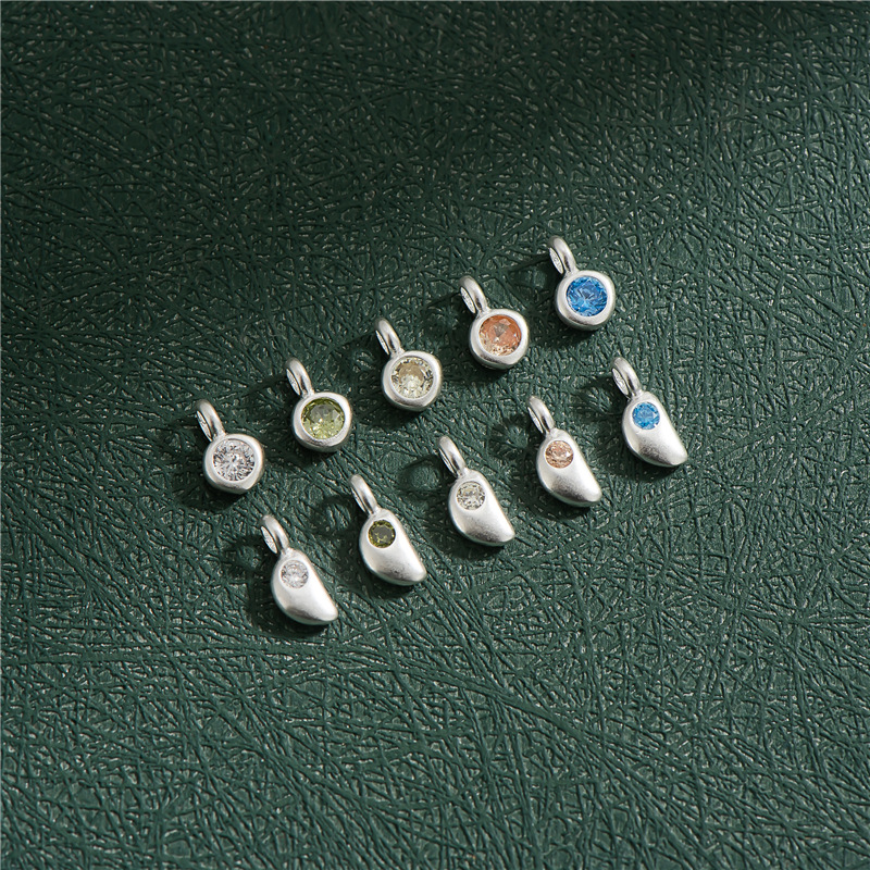 Colored Zircon Inlaid 925 Silver Full Moon and Half Moon Pendant Jewelry Charm