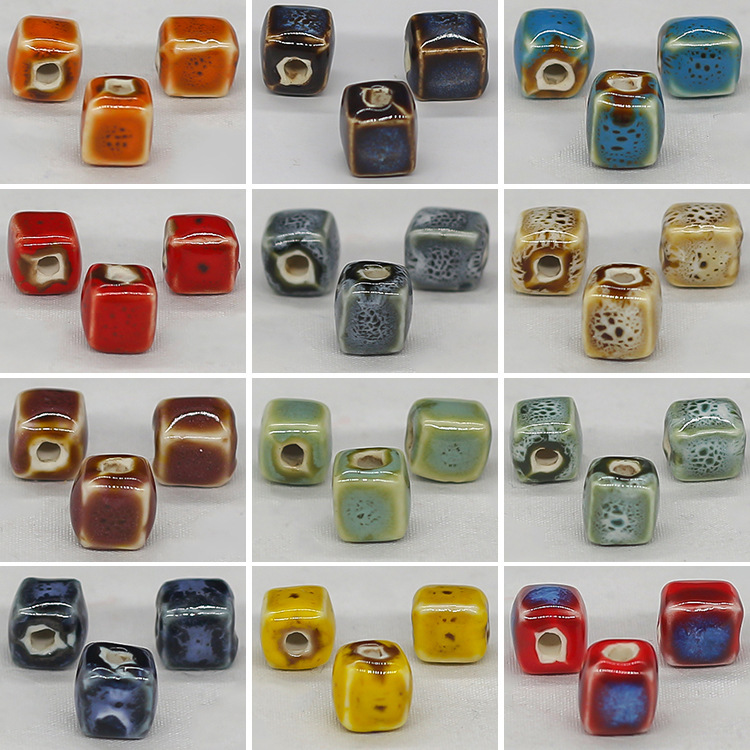 Handmade 8mm Color Glaze Ceramic Square Beads 50pcs