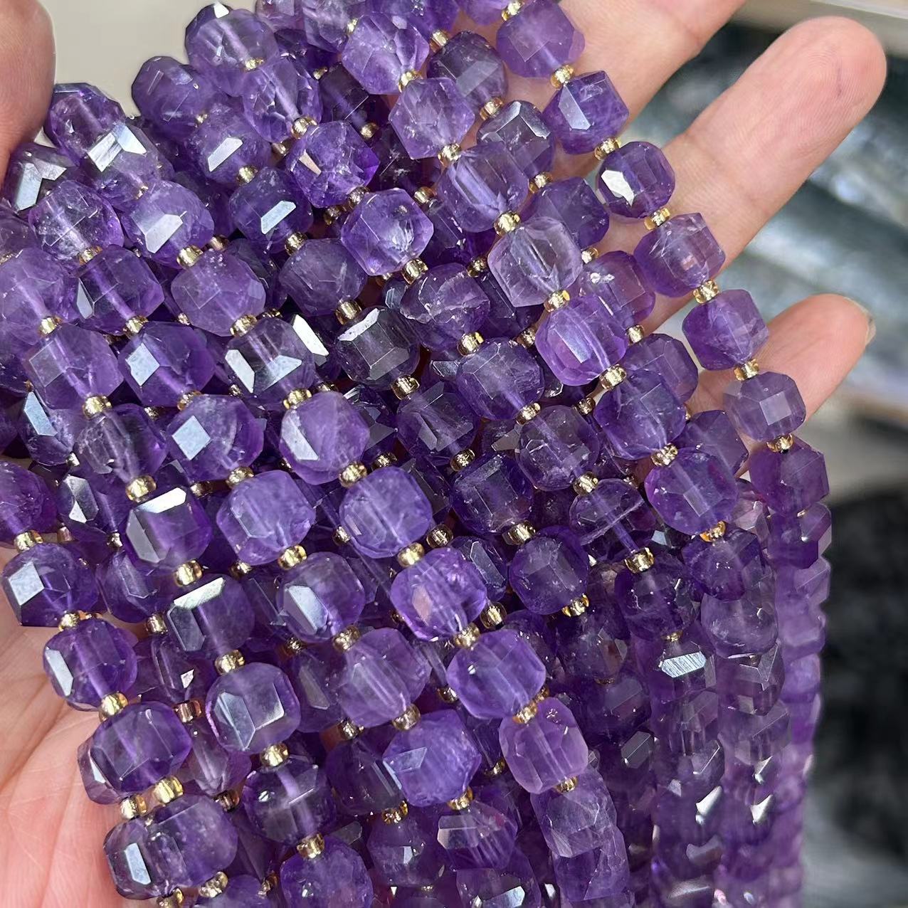 8mm Facet Square Gemstone Beads Strand