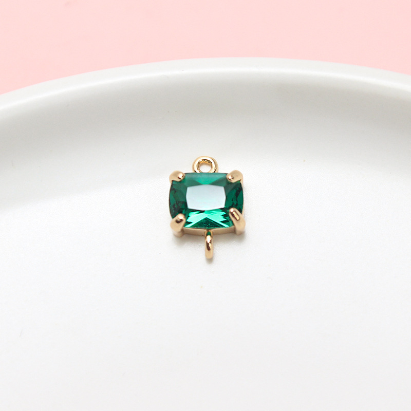 9*13mm Colored Zircon Rectangle Pendant Dual Hanging Rings