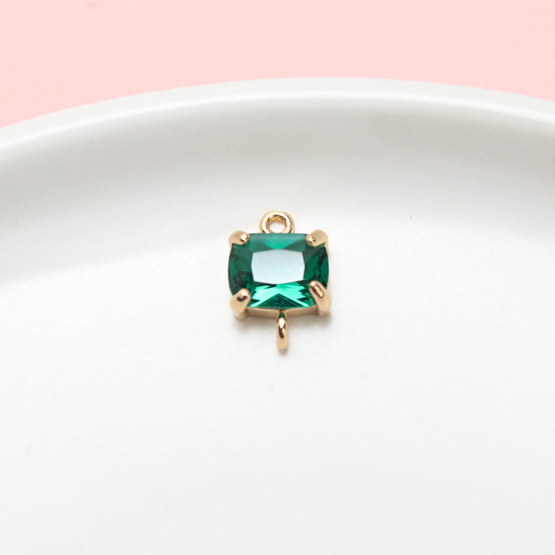 9*13mm Colored Zircon Rectangle Pendant Dual Hanging Rings