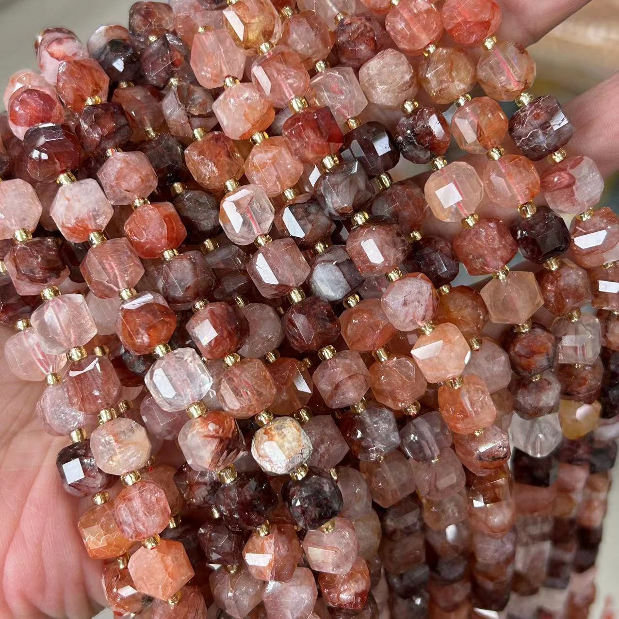 8mm Facet Square Gemstone Beads Strand