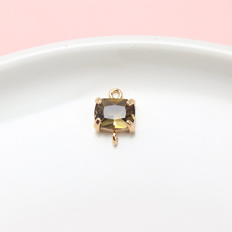 9*13mm Colored Zircon Rectangle Pendant Dual Hanging Rings