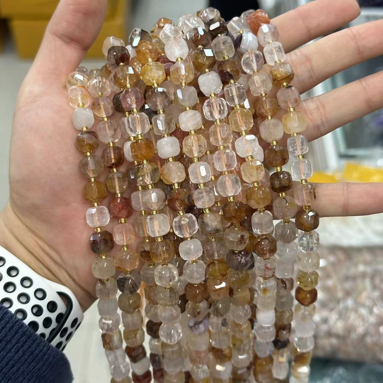 8mm Facet Square Gemstone Beads Strand