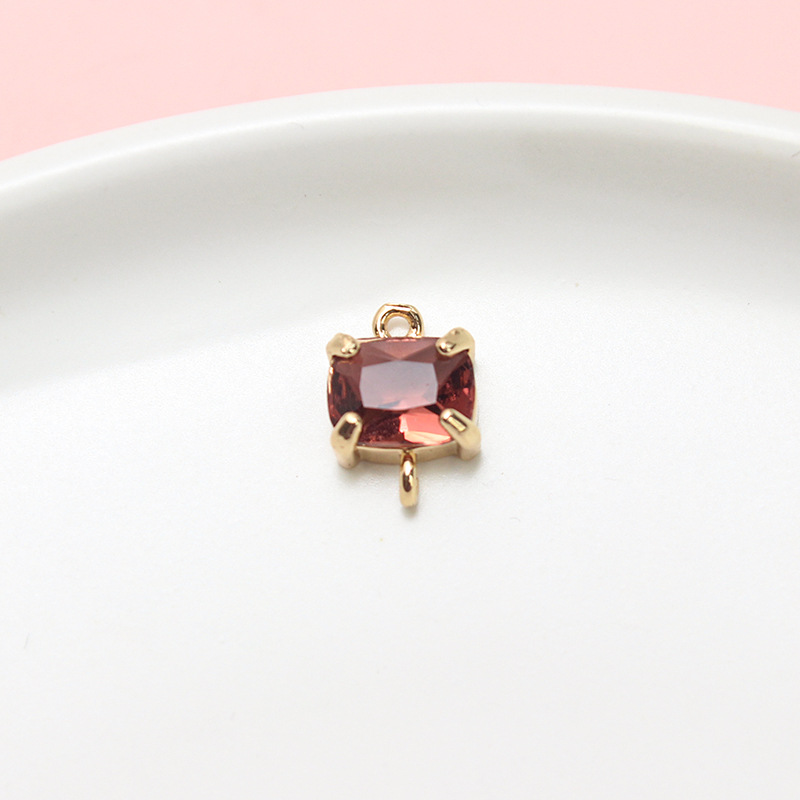 9*13mm Colored Zircon Rectangle Pendant Dual Hanging Rings