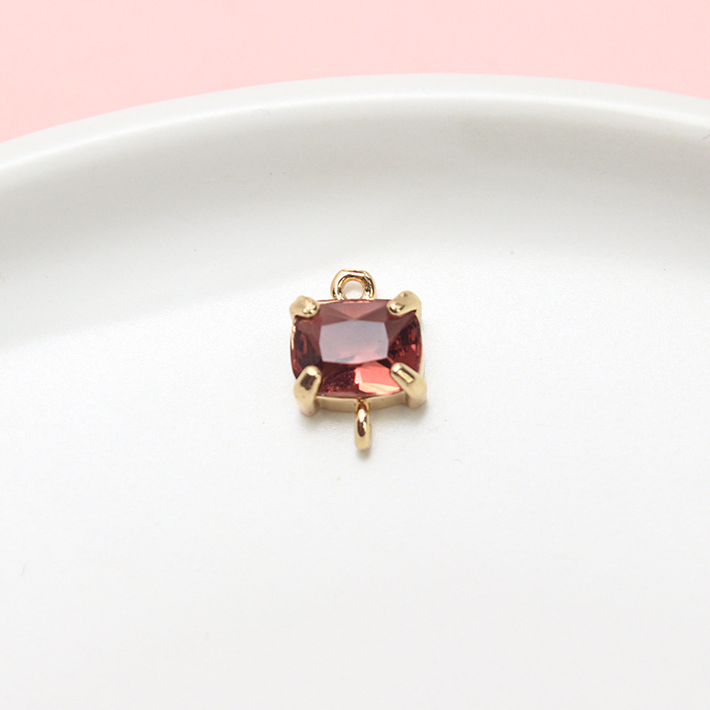 9*13mm Colored Zircon Rectangle Pendant Dual Hanging Rings