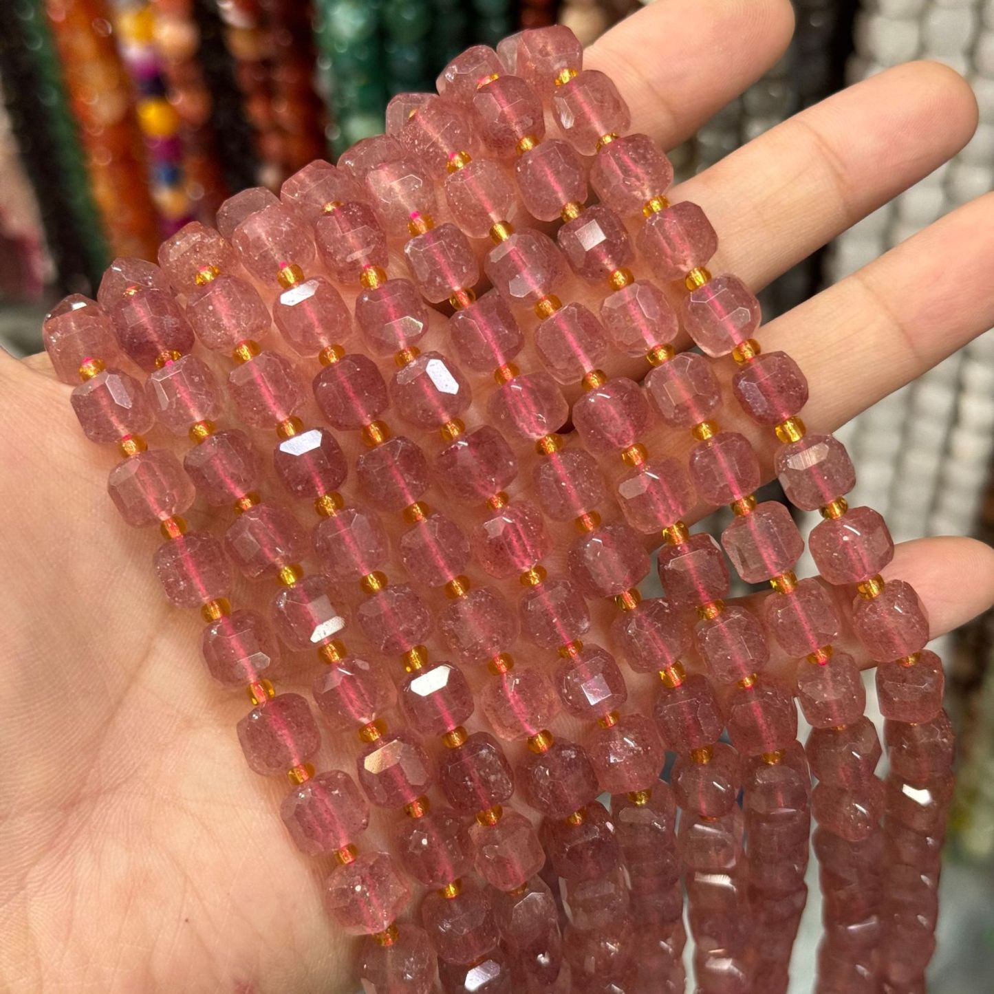 8mm Facet Square Gemstone Beads Strand