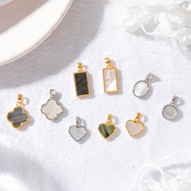 Mica Shell Pendant Heart Four-leaf Clover Round Oval