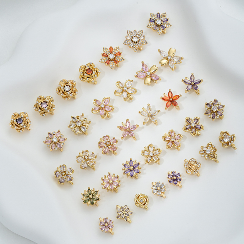 Zircon Inlaid Flower Three Rows Spacer Bead Jewelry Making Charm