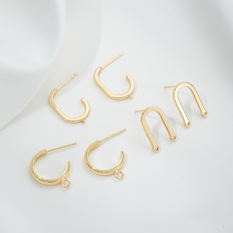 14k gold Plated U Shaped Earring Studs with Hanging Rings Accessory