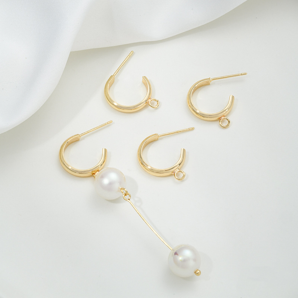 14k gold Plated U Shaped Earring Studs with Hanging Rings Accessory