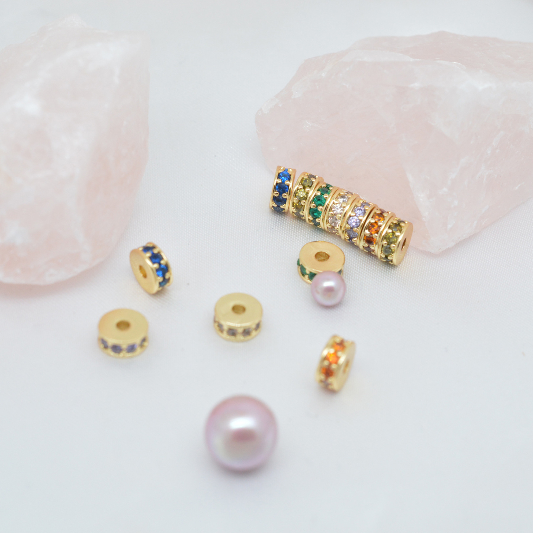 Colored Zircon Inlaid Wheel Spacer Bead 6mm 7mm 8mm