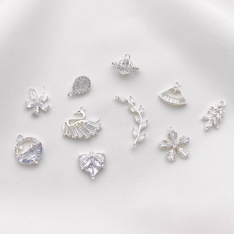Clear Zircon Inlaid Silver Charm Pendant for Jewelry DIY