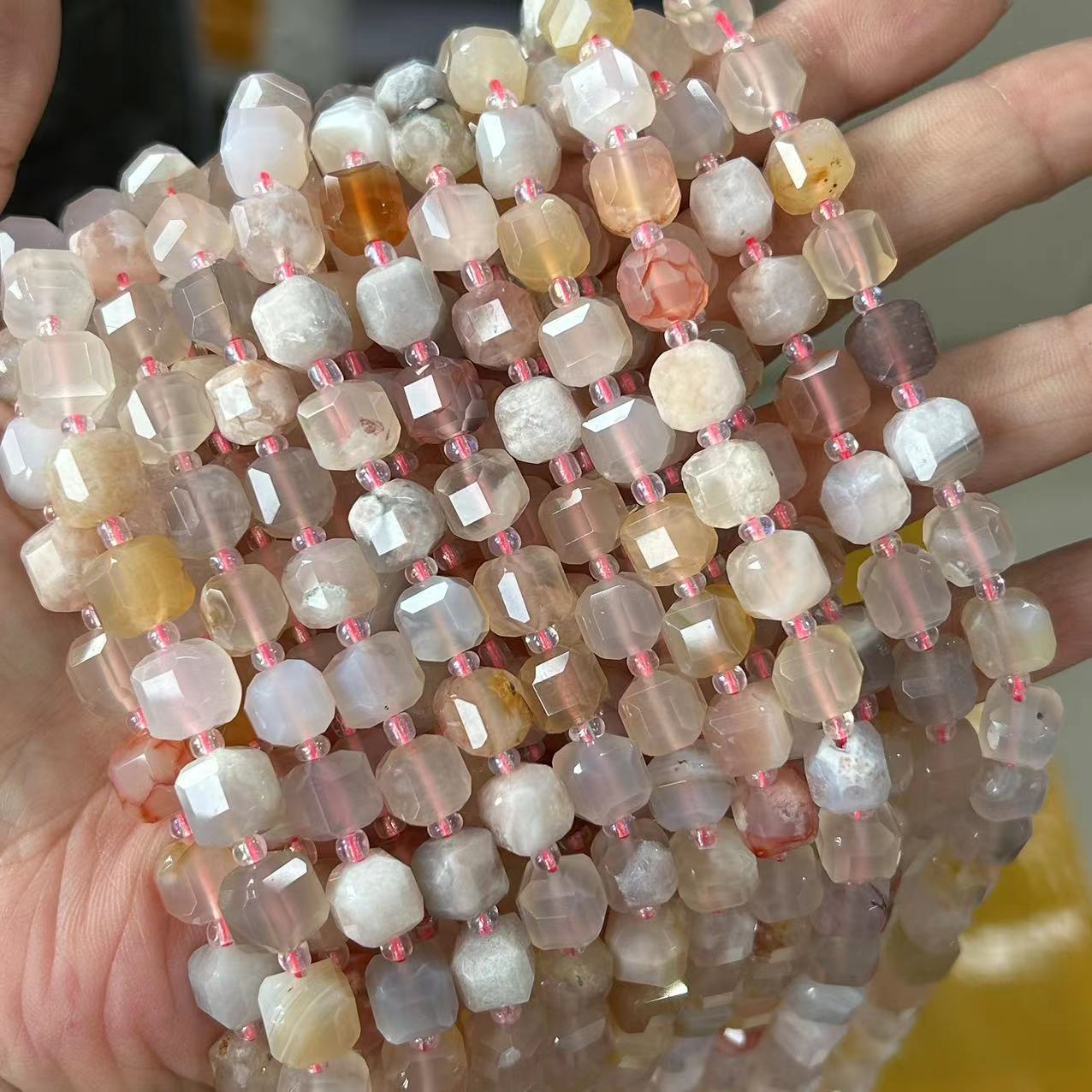 8mm Facet Square Gemstone Beads Strand