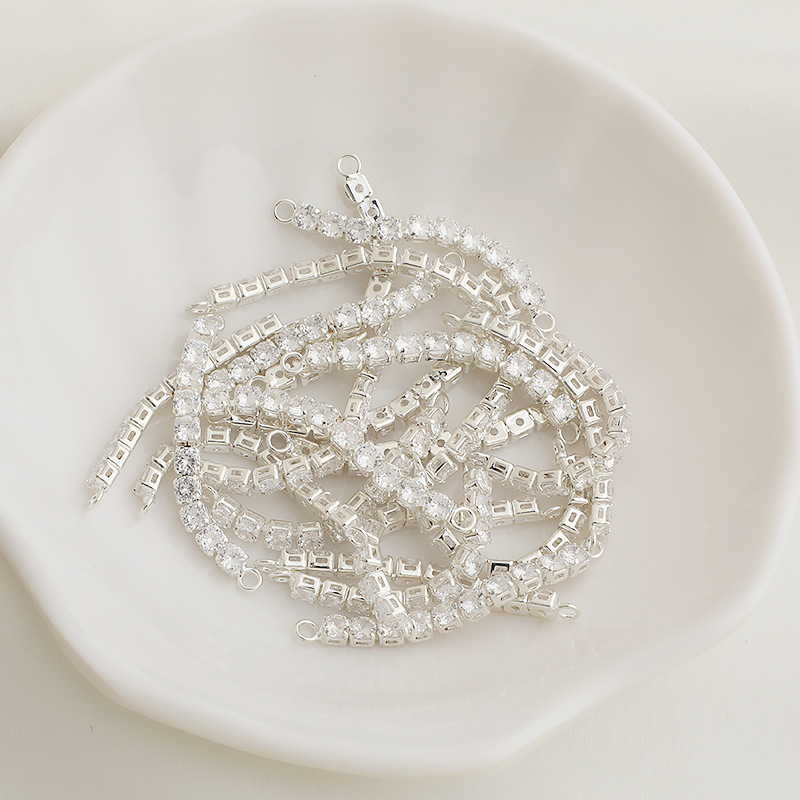 Square Zircon Chain  Dual Hanging Rings Jewelry Making Accessory