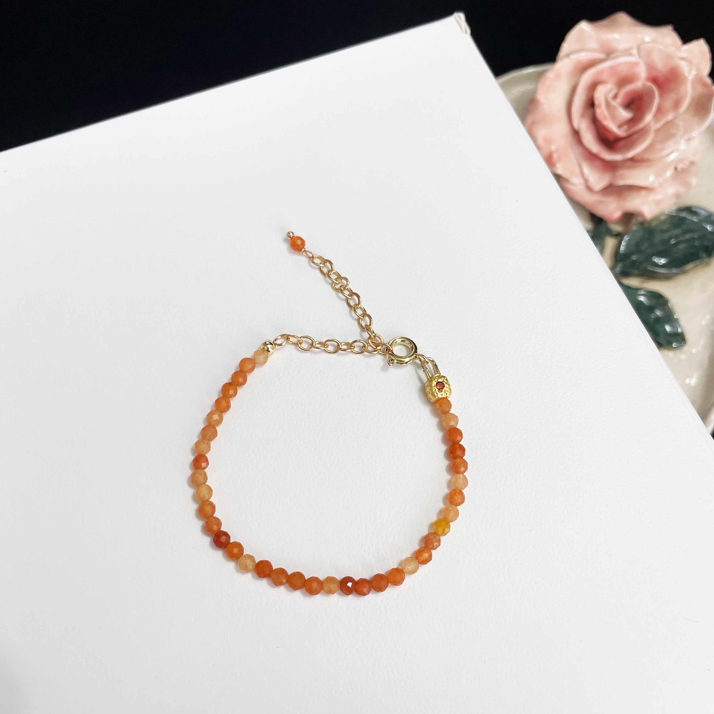 Gemstone Faced Beads Bracelet with Zircon Inlaid Cube Beads