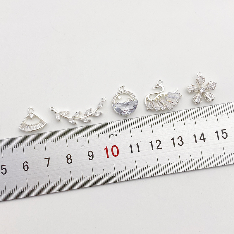 Clear Zircon Inlaid Silver Charm Pendant for Jewelry DIY