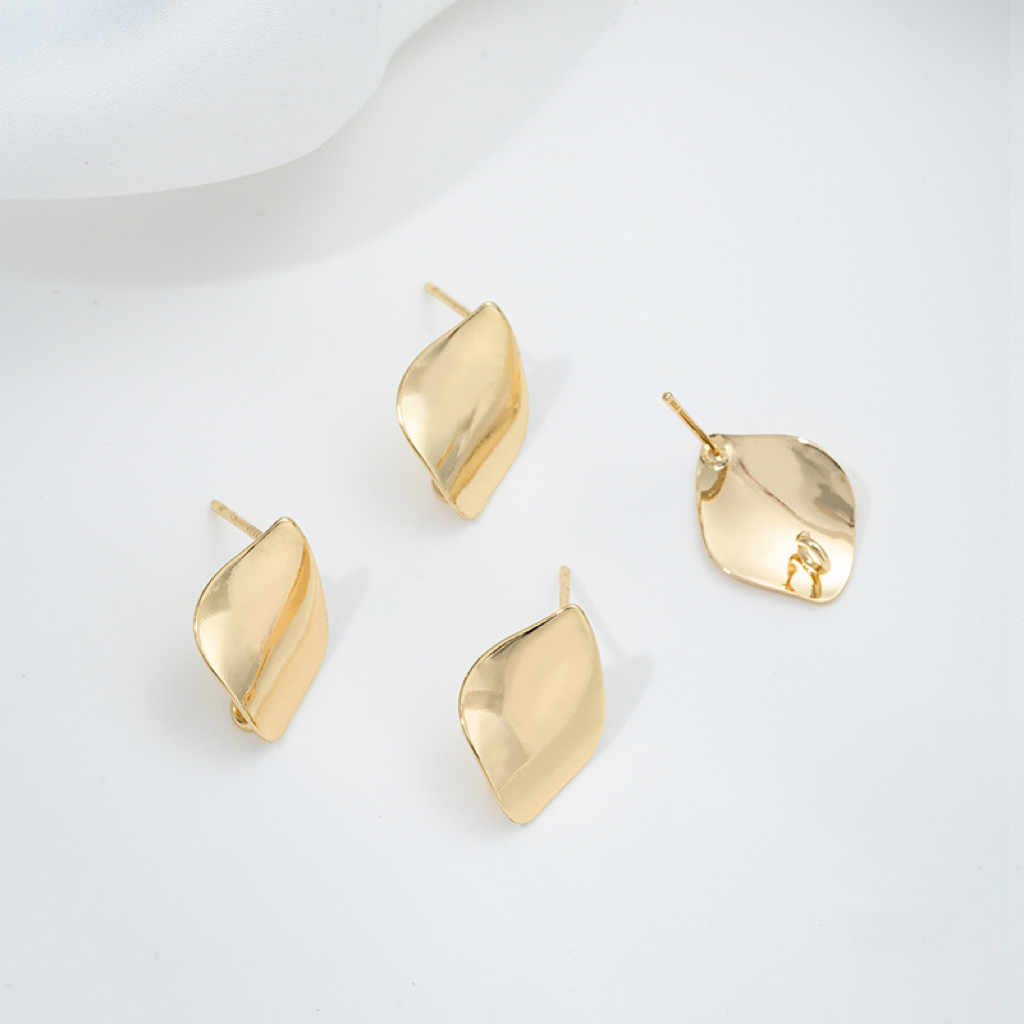 14k Gold Plated Leaf Shaped Earring Studs Accessory