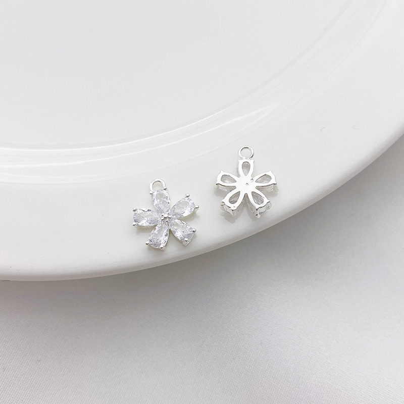 Clear Zircon Inlaid Silver Charm Pendant for Jewelry DIY