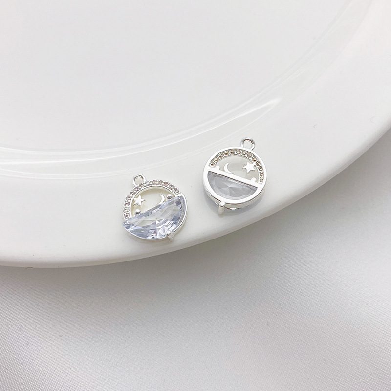 Clear Zircon Inlaid Silver Charm Pendant for Jewelry DIY