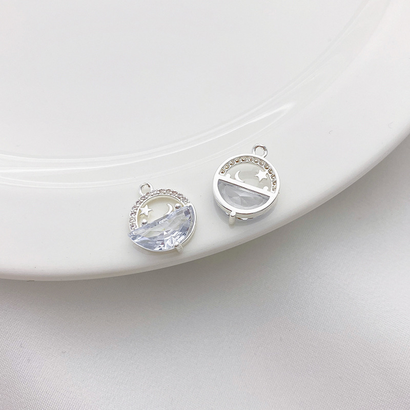 Clear Zircon Inlaid Silver Charm Pendant for Jewelry DIY