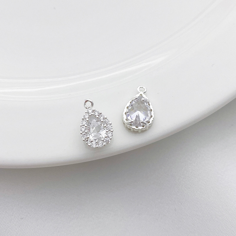 Clear Zircon Inlaid Silver Charm Pendant for Jewelry DIY