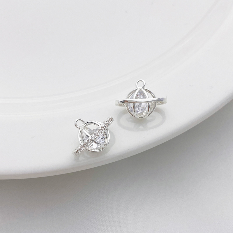 Clear Zircon Inlaid Silver Charm Pendant for Jewelry DIY