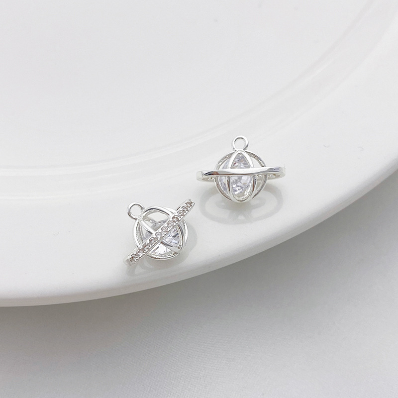 Clear Zircon Inlaid Silver Charm Pendant for Jewelry DIY