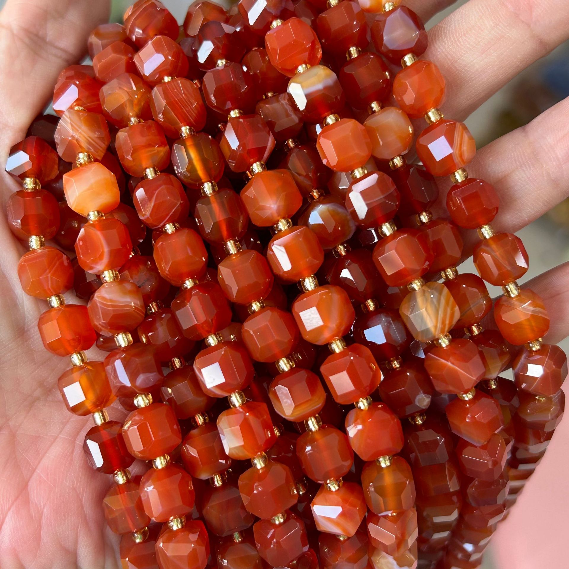 8mm Facet Square Gemstone Beads Strand