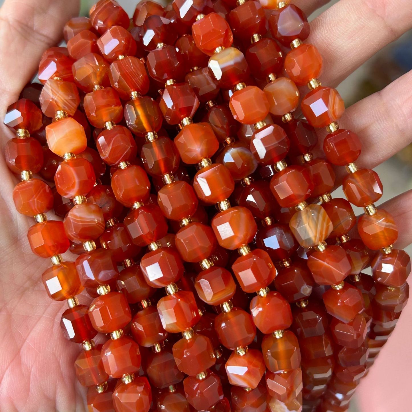 8mm Facet Square Gemstone Beads Strand