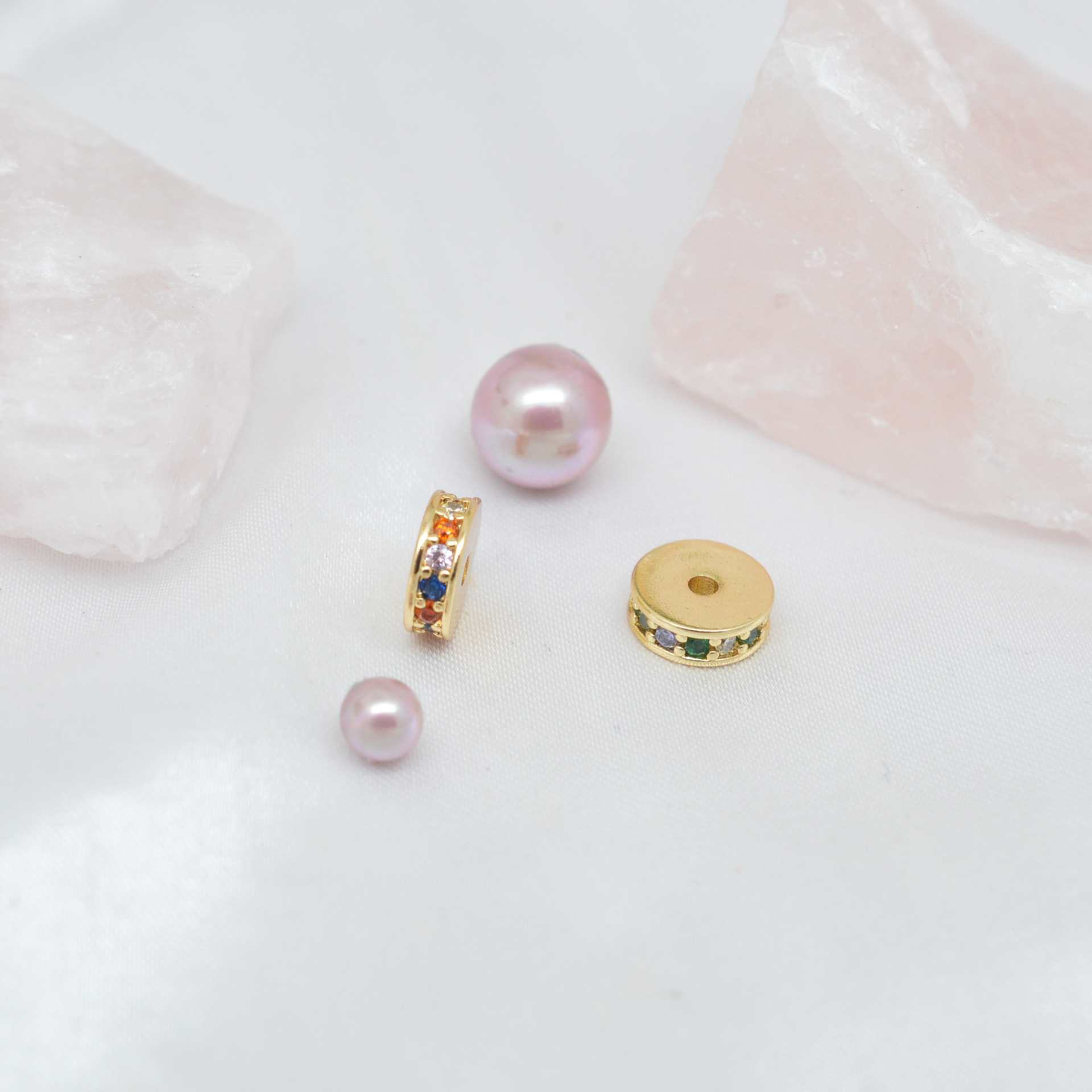 Colored Zircon Inlaid Wheel Spacer Bead 6mm 7mm 8mm