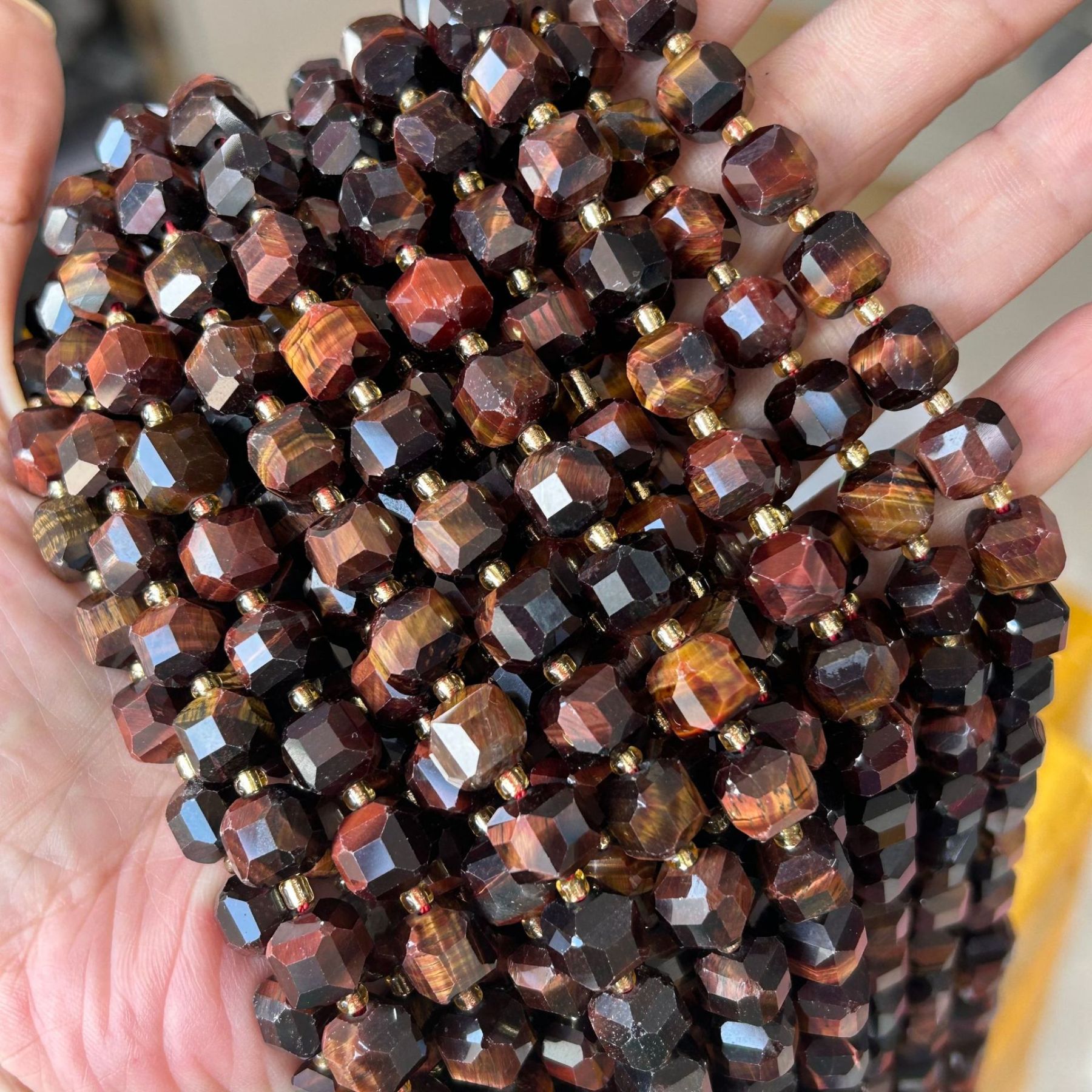 8mm Facet Square Gemstone Beads Strand