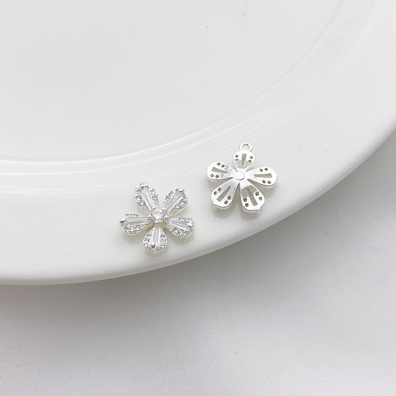 Clear Zircon Inlaid Silver Charm Pendant for Jewelry DIY